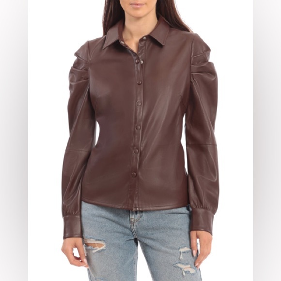 NWT Avec Les Filles Puff Sleeve Leather button down - Picture 2 of 3